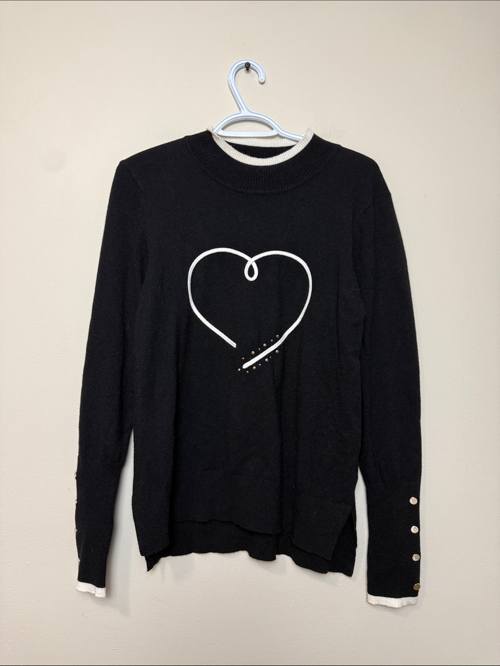 Frank Lyman Design Black Sweater with White Heart Motif size L